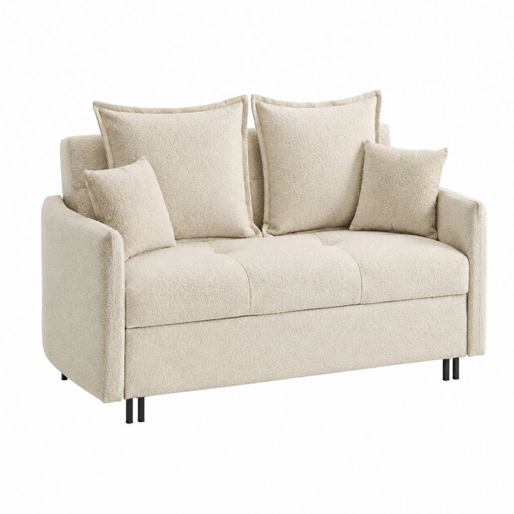 2-Sitzer Sofa Creme Bouclé-Polyester rechteckig 170 x 90 x 85 cm