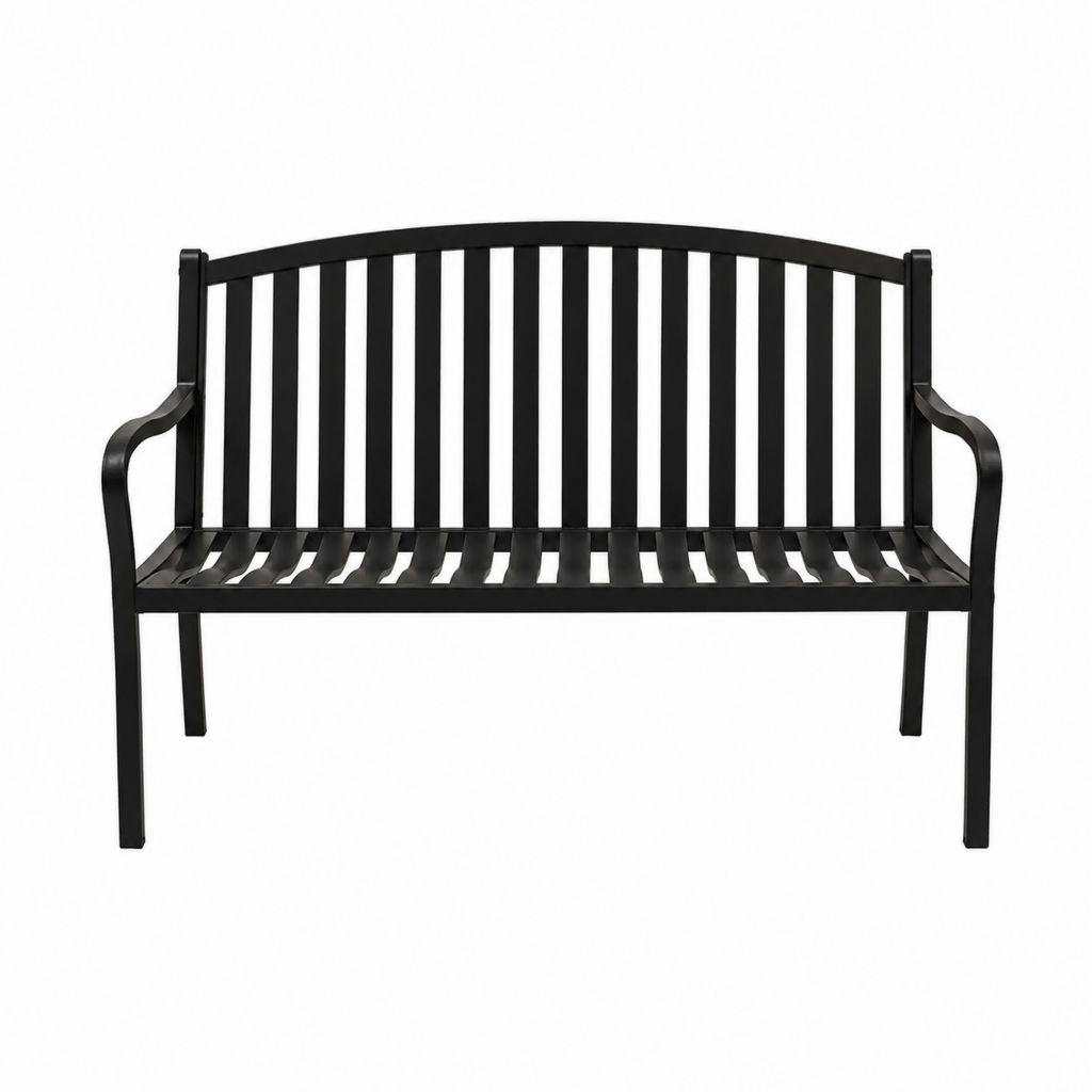 Gartenbank 2-Sitzer Schwarz pulverbeschichteter Stahl gebogene Rückenlehne 122 x 61 x 87 cm