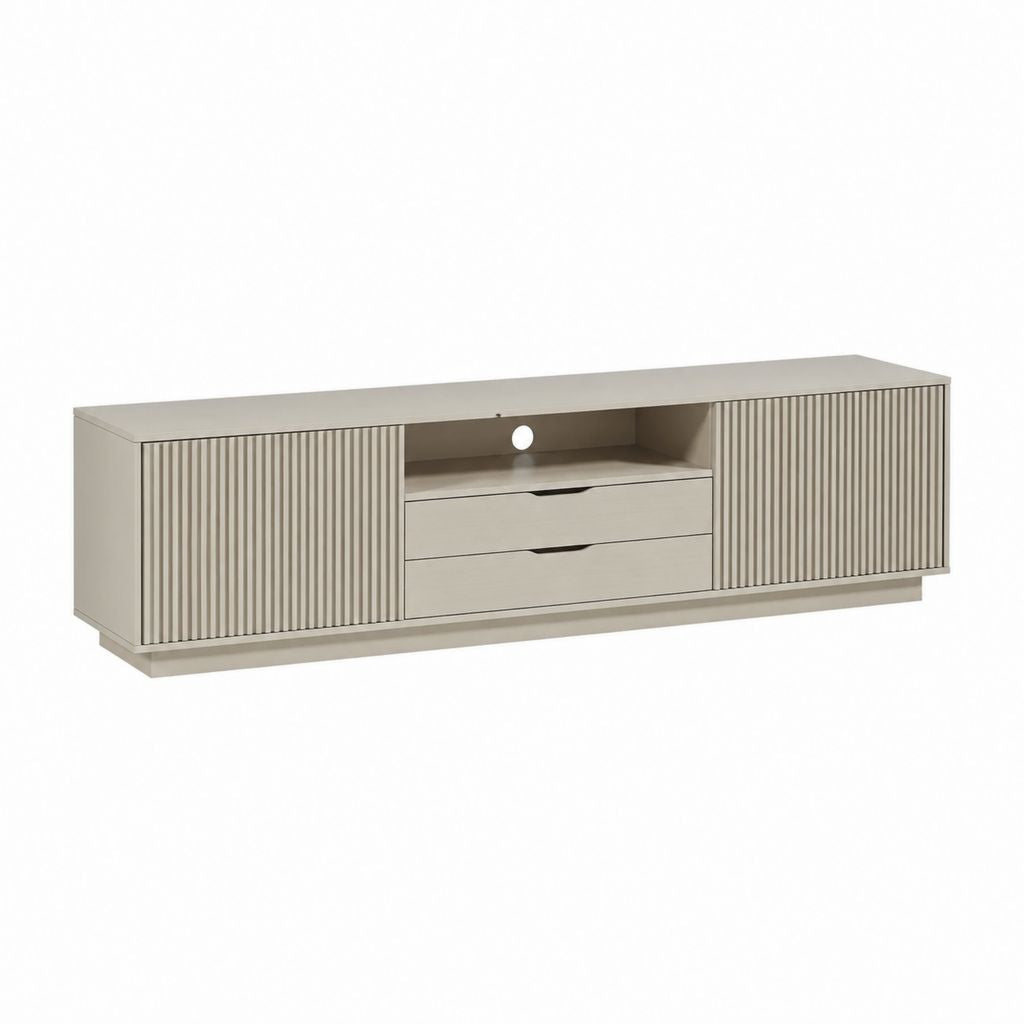 TV-Lowboard Greige aus MDF rechteckig mit 2 Türen 2 Schubladen und Kabeldurchführung 180 x 40 x 55 cm