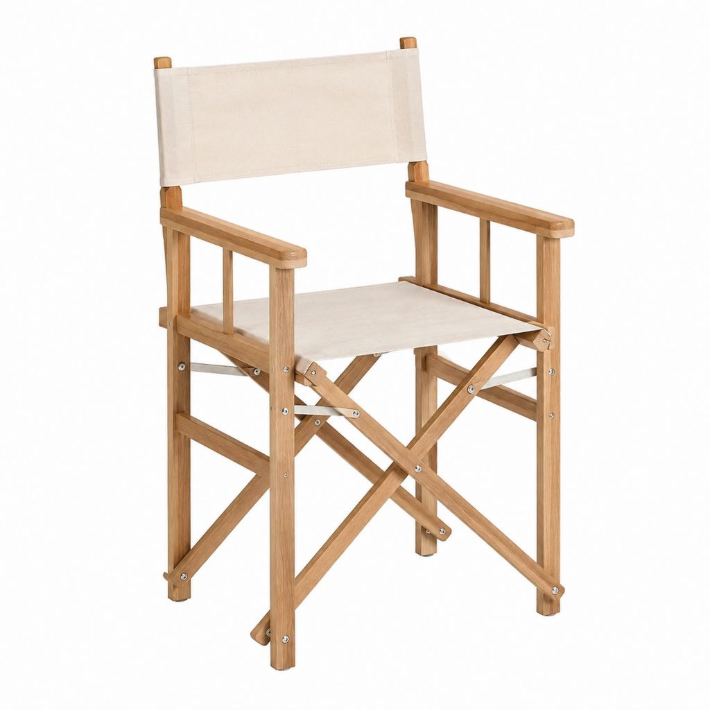 Klappbarer Gartenstuhl Regiestuhl Naturbraun Beige aus Akazien-Massivholz mit Baumwoll-Canvas 58 x 50 x 88 cm