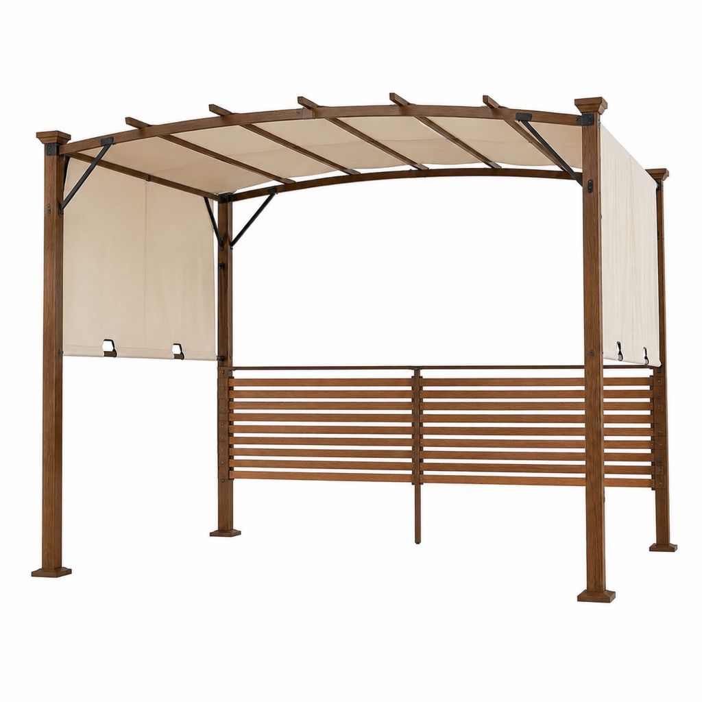 Pergola Pavillon Braun aus massivem Tannenholz mit cremefarbenem Polyester-Sonnendach 300 x 300 x 230 cm