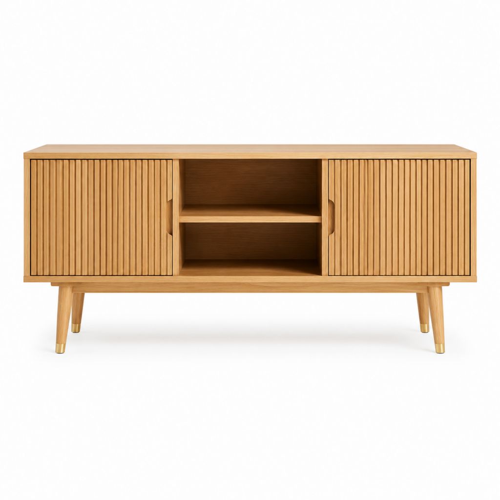 TV-Lowboard Natur aus massivem Mangoholz mit Lamellentüren 160 x 40 x 75 cm
