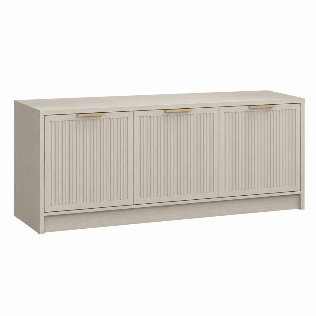 TV-Lowboard Hellgrau aus Spanplatte rechteckig mit 3 Türen 160 x 40 x 75 cm