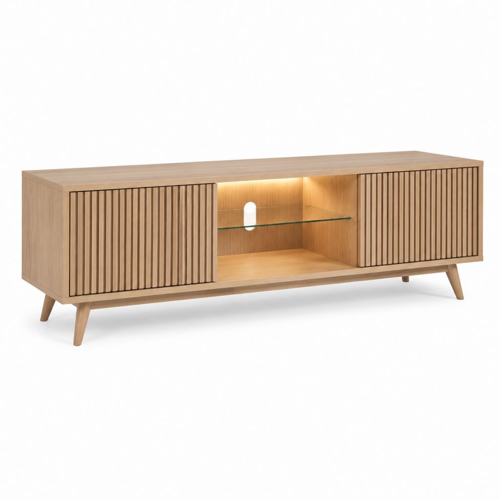 TV-Lowboard Natur MDF rechteckig mit LED-Fach 180 x 40 x 60 cm