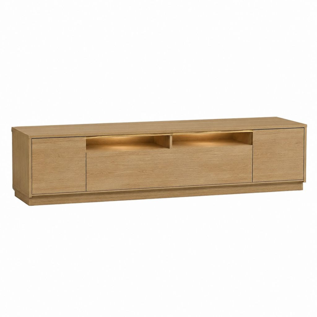 TV Lowboard Eiche furniertes MDF rechteckig 180 x 40 x 50 cm mit 2 Türen und offenem Fach