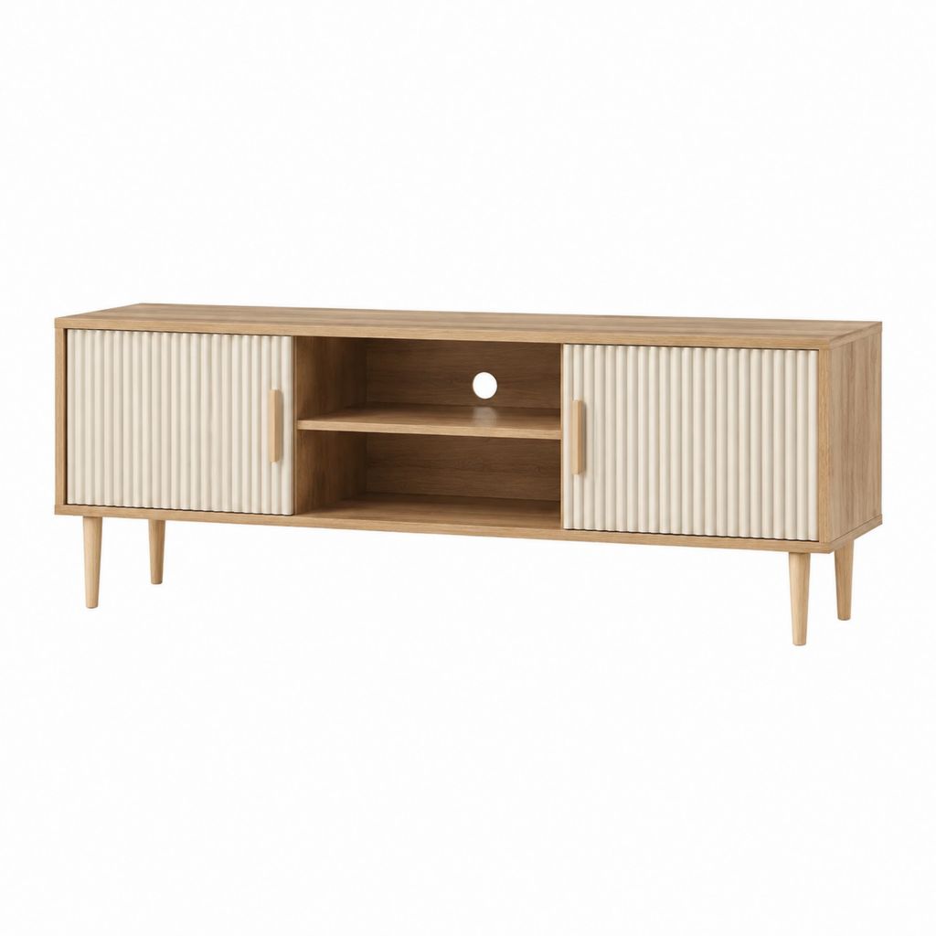 TV-Lowboard Eichefarben Creme MDF Spanplatte rechteckig 140 x 40 x 60 cm