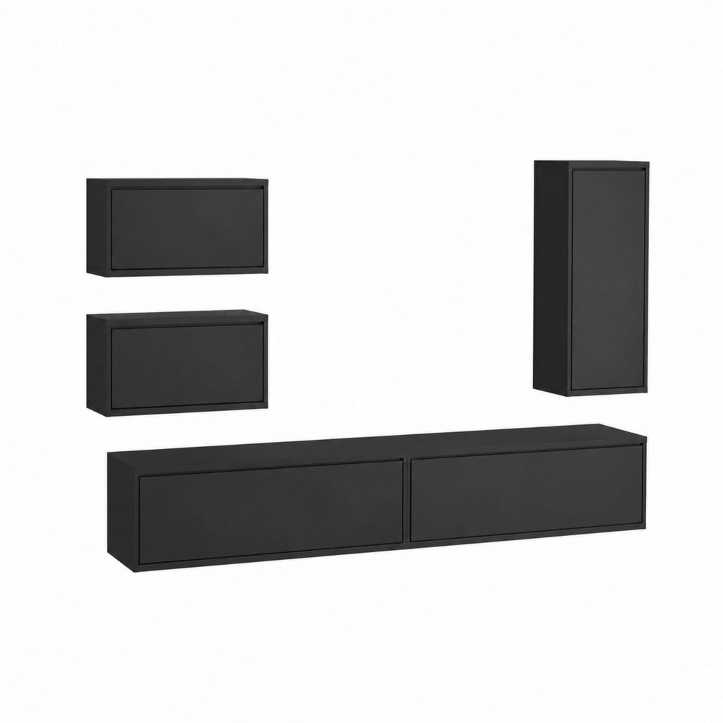 TV Wandmöbel Set Schwarz Spanplatte Rechteckig 4 teilig 120 x 30 x 30 cm 60 x 30 x 30 cm 30 x 30 x 60 cm