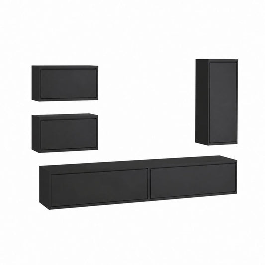 TV Wandmöbel Set Schwarz Spanplatte Rechteckig 4 teilig 120 x 30 x 30 cm 60 x 30 x 30 cm 30 x 30 x 60 cm