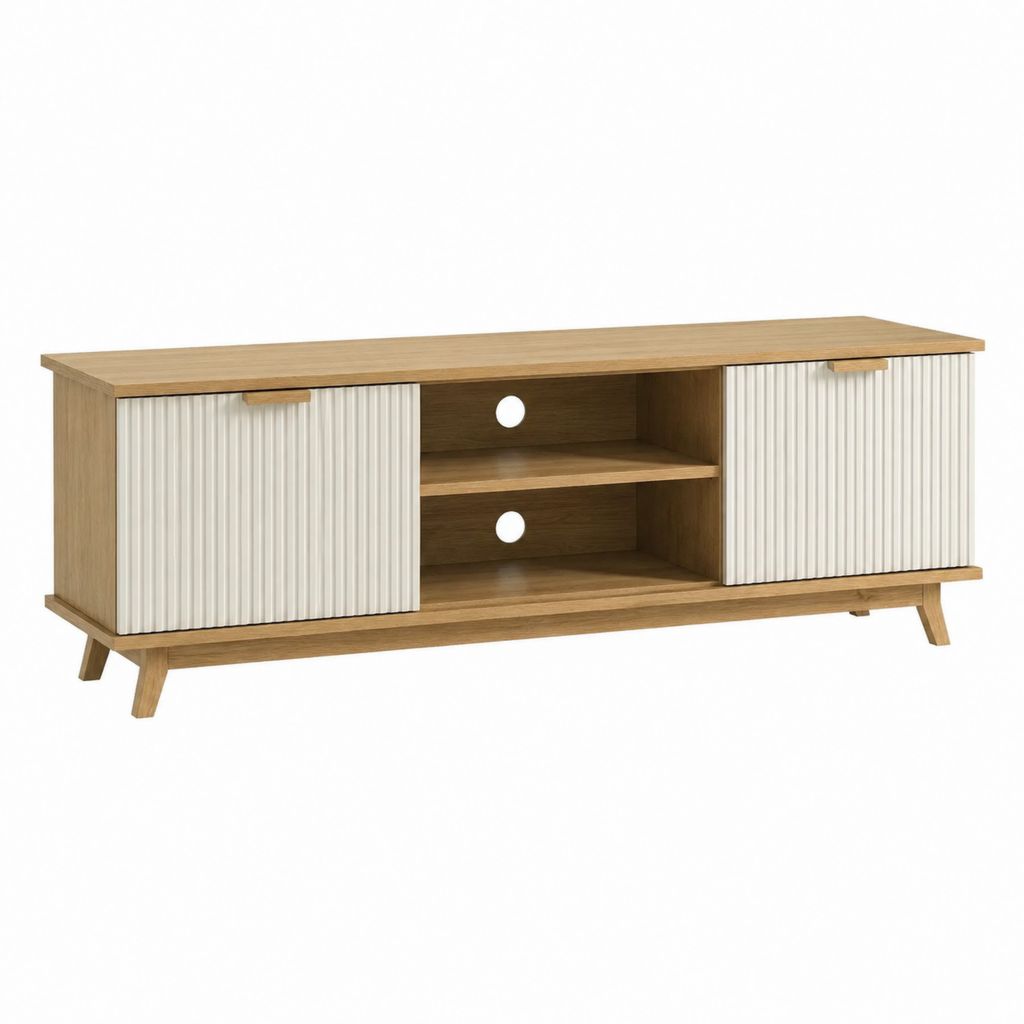 TV-Lowboard mit Schiebetüren Eichefarben Weiß Spanplatte MDF Rechteckig 140 x 40 x 55 cm