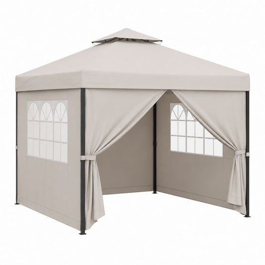 Pavillon 3 x 3 m Beige mit Seitenteilen aus Polyester und Stahlrahmen