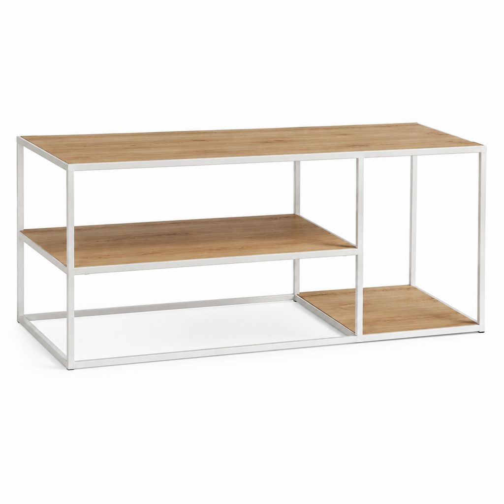 TV-Regal Eichefarben Weiß aus MDF und Stahl rechteckig 120 x 40 x 60 cm