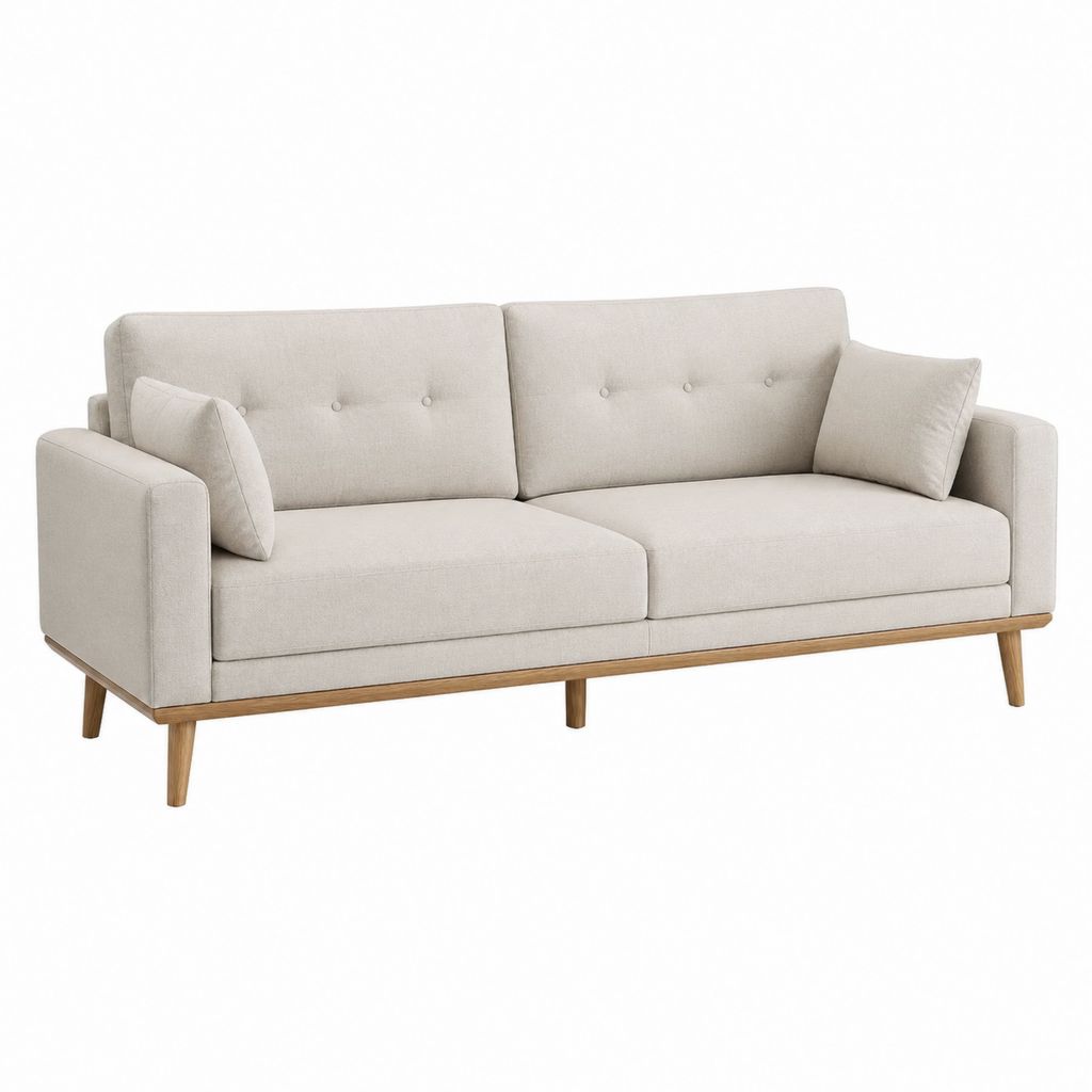 2-Sitzer Sofa Beige mit Polyesterbezug und Kiefernholzgestell 200 x 86 x 85 cm