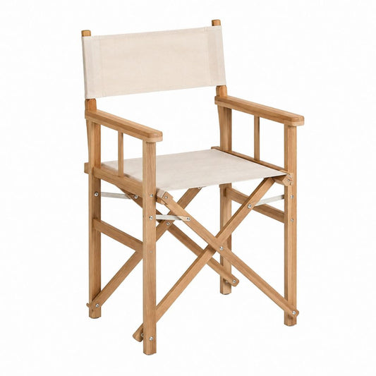 Klappbarer Gartenstuhl Regiestuhl Naturbraun Beige aus Akazien-Massivholz mit Baumwoll-Canvas 58 x 50 x 88 cm