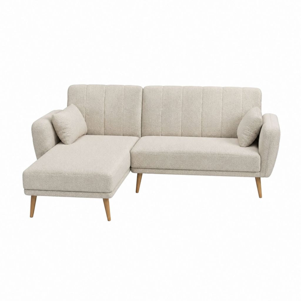 Beiges Ecksofa mit linker Recamiere aus Polyester in L-Form 230 x 145 x 84 cm