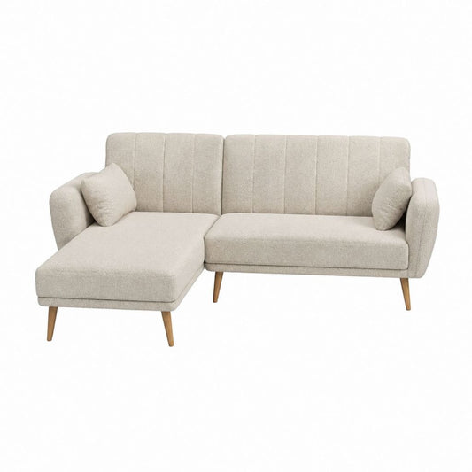 Beiges Ecksofa mit linker Recamiere aus Polyester in L-Form 230 x 145 x 84 cm