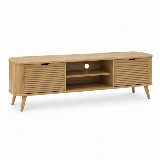 TV-Lowboard Eiche furniert mit Schiebetüren und offenen Fächern 160 x 40 x 55 cm