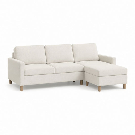 Ecksofa mit Recamiere Beige Polyesterbezug L-Form 230 x 150 x 85 cm