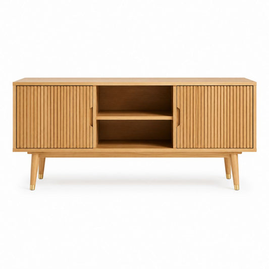 TV-Lowboard Natur aus massivem Mangoholz mit Lamellentüren 160 x 40 x 75 cm